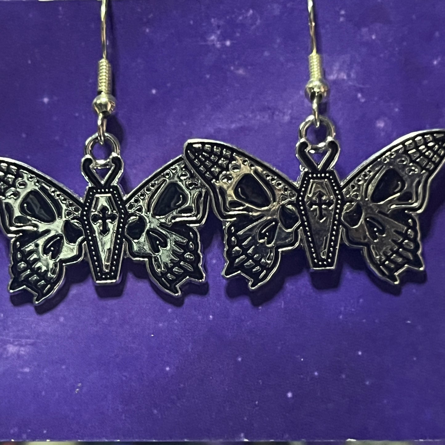 Coffin Skull Butterfly Earrings