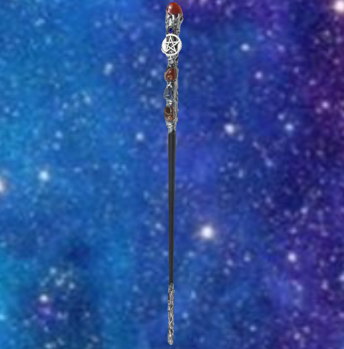 Magick Wand-Metal Pentacle W/Carnelian 12.5"L
