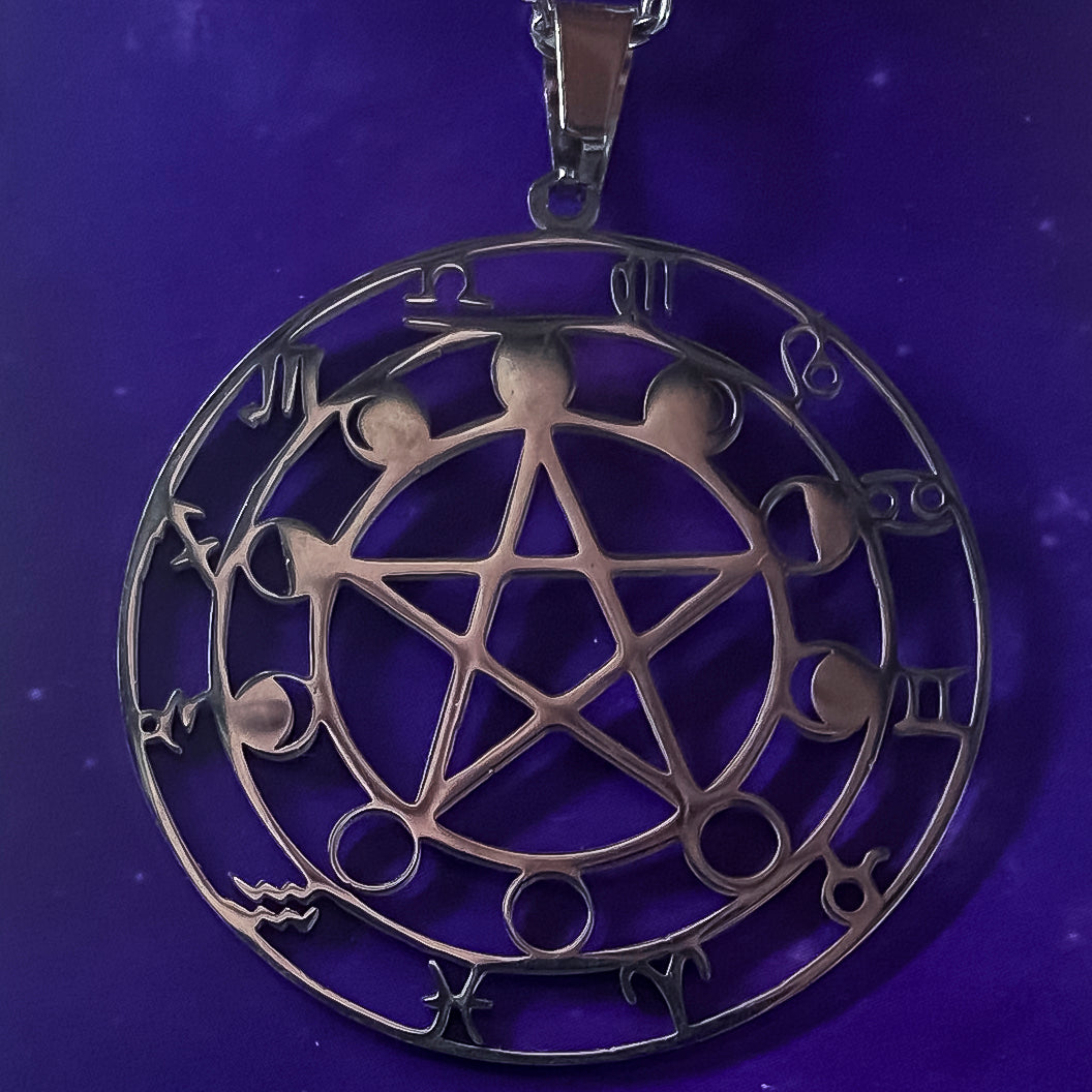 Moon Phase Zodiac Pentagram Necklace