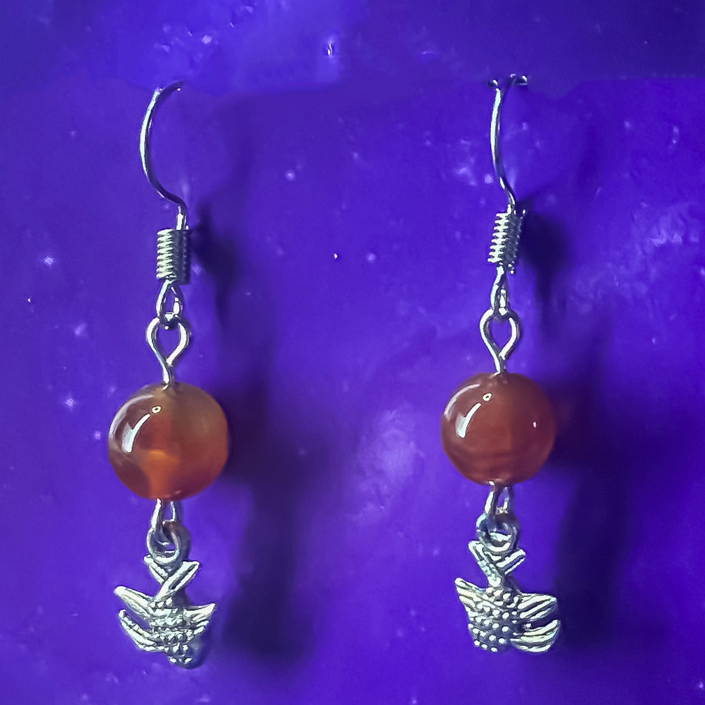 Carnelian Earrings with Fish Charms