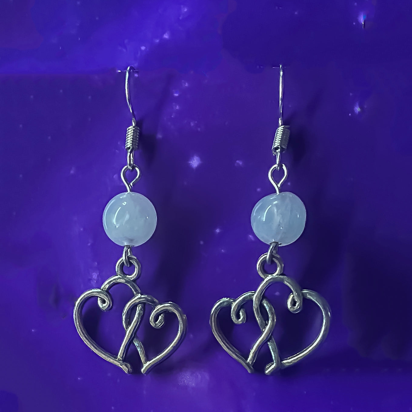 Rose Quartz Earrings with Heart Charms