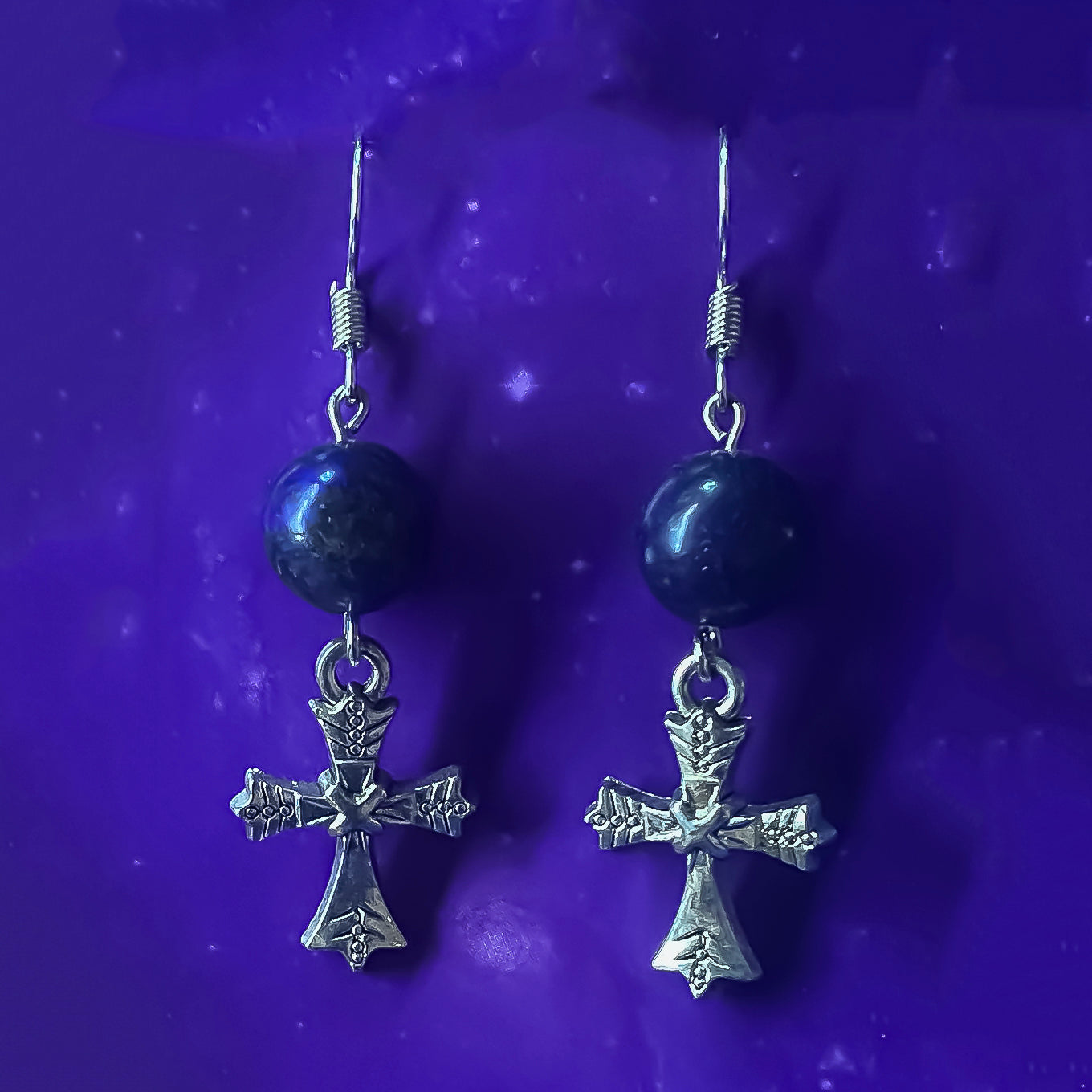 Lapis Lazuli Earrings with Cross Charms
