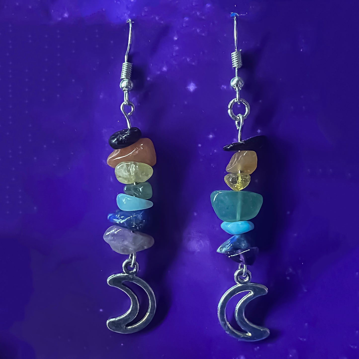 Chakra Earrings with Moon Charms