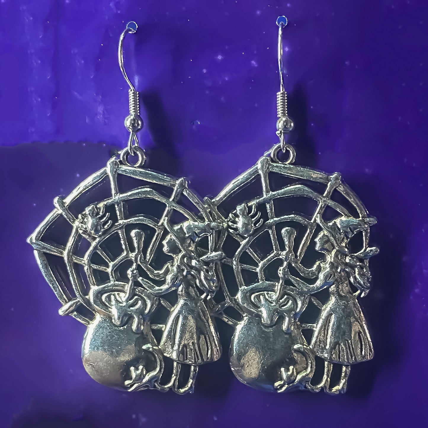Large Spider Web Witch Earrings