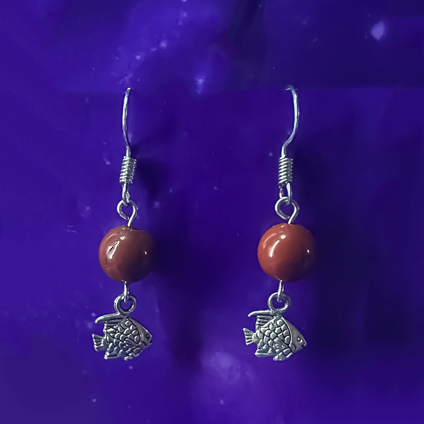 Red Jasper Earrings with Fish Charms