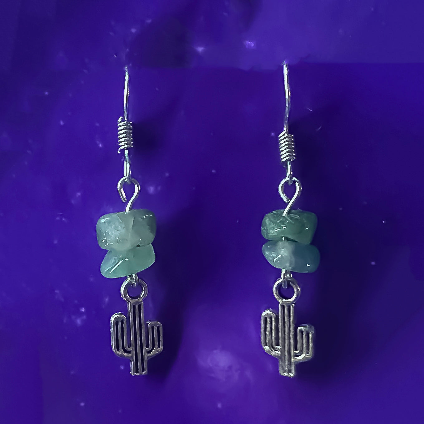 Green Aventurine Earrings with Cactus Charms