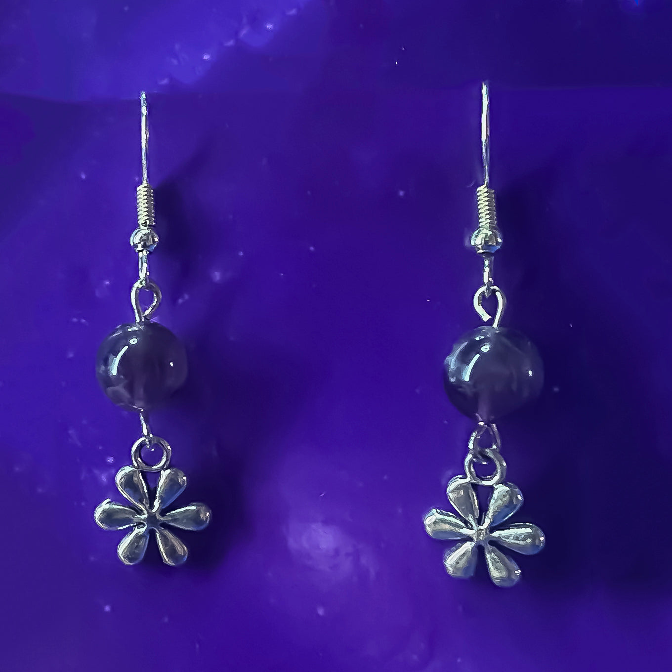 Amethyst Earrings with Flower Charms