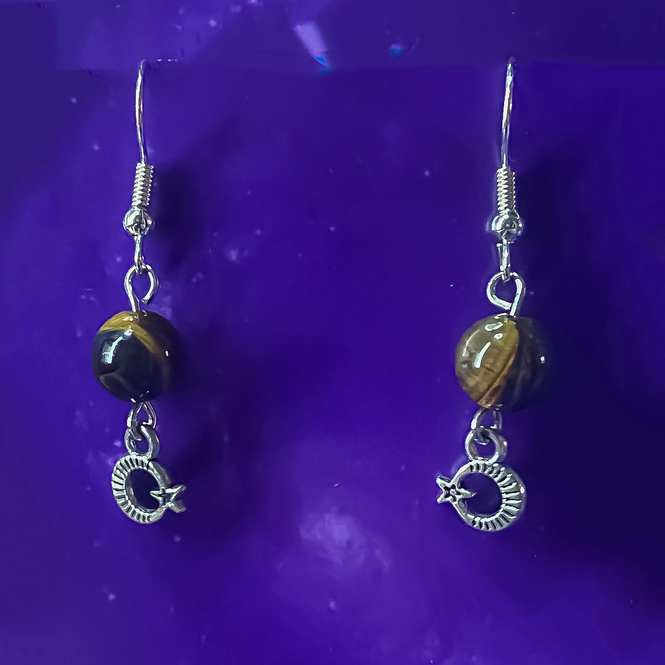 Tigers Eye Earrings with Celestial Charm