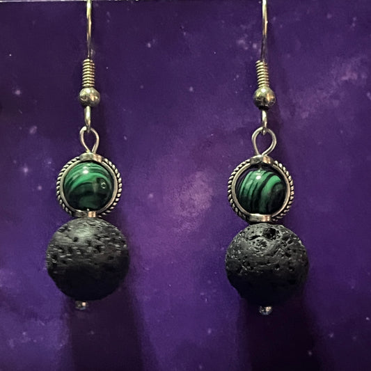 Elegant Crystal & Lava Stone Earrings