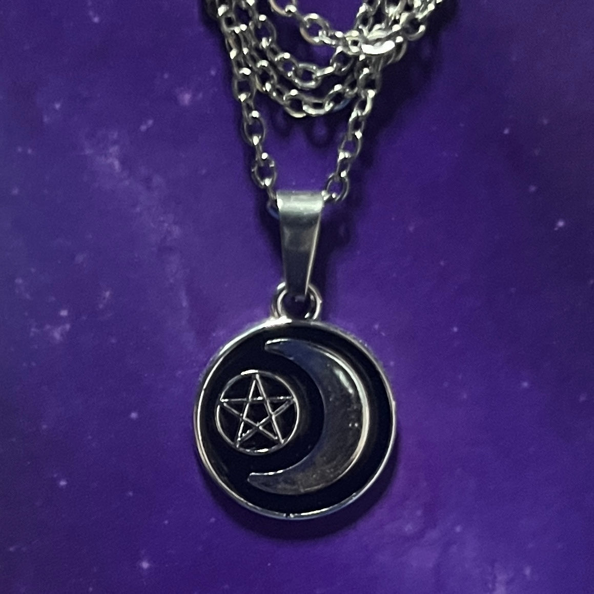 Pentacle Moon Black & Silver Necklace