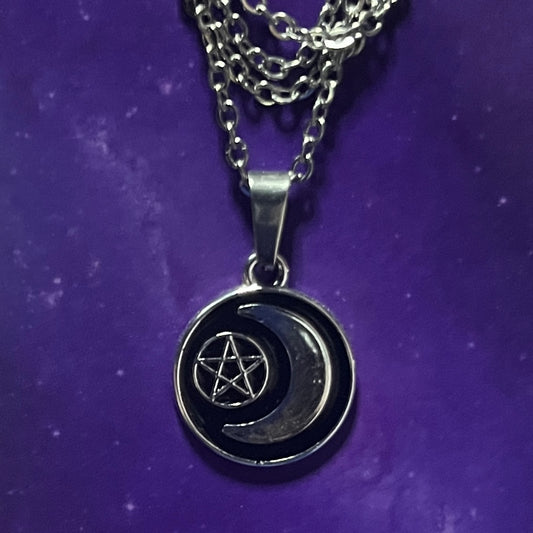 Pentacle Moon Black & Silver Necklace
