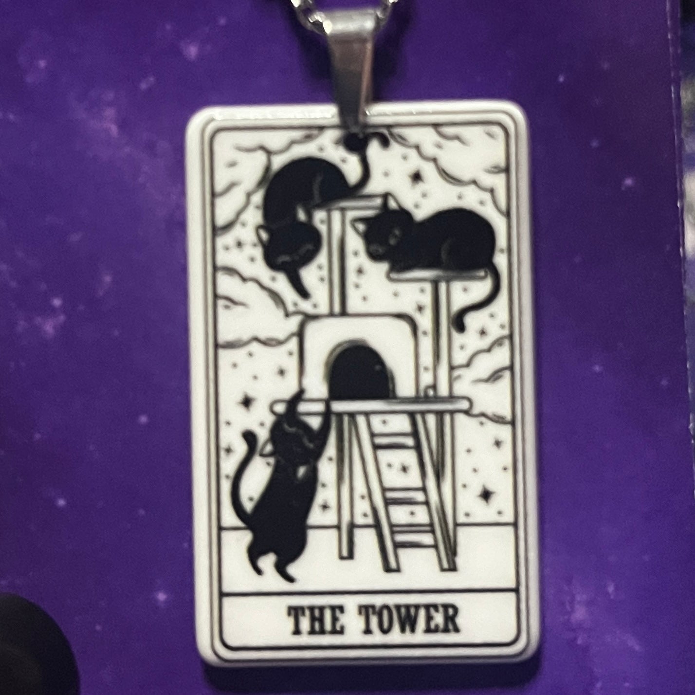 The Tower Cat Tarot Card Necklace