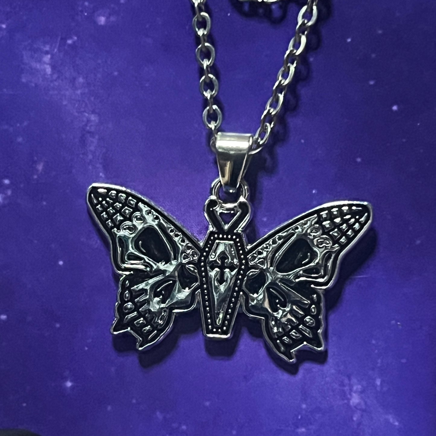 Coffin Skull Butterfly Necklace