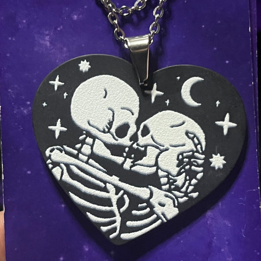 Kissing Skeletons Large Heart Necklace
