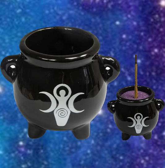 Ceramic-Mini Cauldron-Triple Moon Goddess 2.5"Dia X 2.5"H