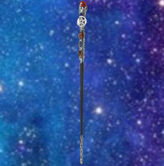 Magick Wand-Metal Pentacle W/Carnelian 12.5"L