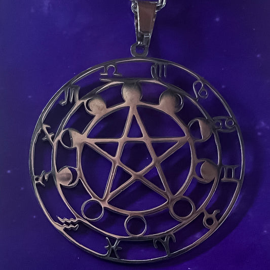 Moon Phase Zodiac Pentagram Necklace