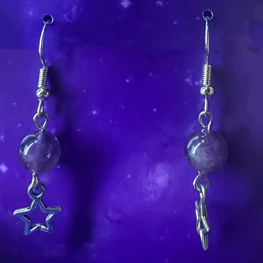 Amethyst Earrings with Star Charm