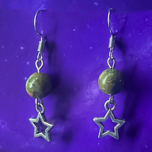 Unakite Earrings with Star Charms