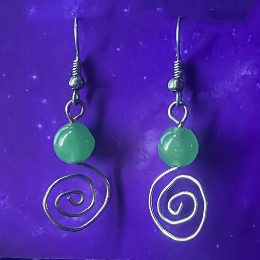 Wire Swirl Earrings with Green Aventurine