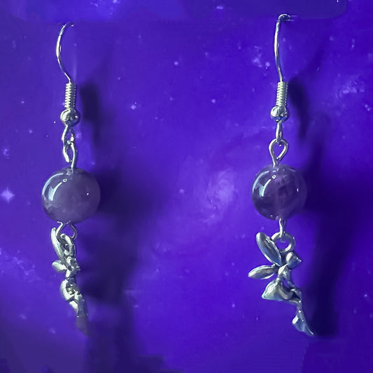Amethyst Earrings with Fairy Charms