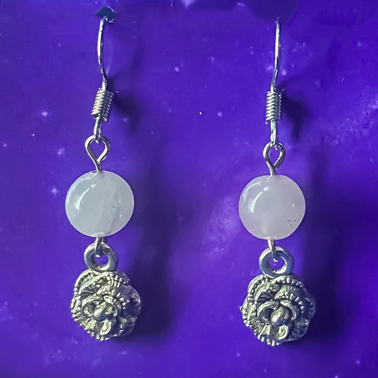 Rose Quartz Earrings with Flower Charms