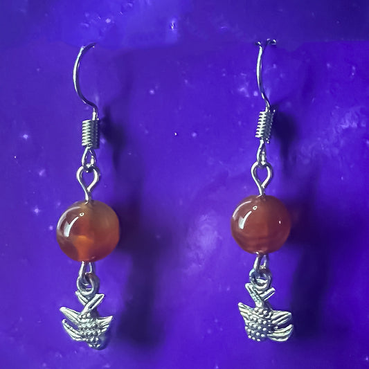 Carnelian Earrings with Fish Charms