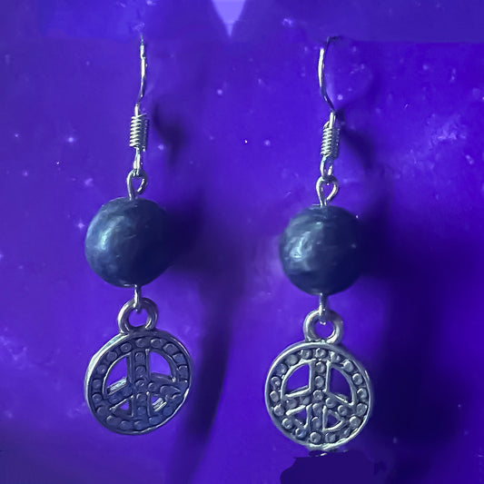 Lapis Lazuli Earrings with Peace Sign Charms