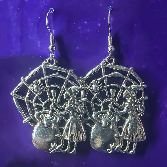 Large Spider Web Witch Earrings