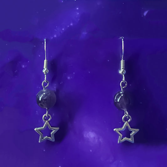Amethyst Earrings with Star Charms