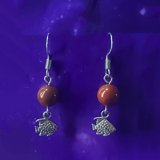 Red Jasper Earrings with Fish Charms