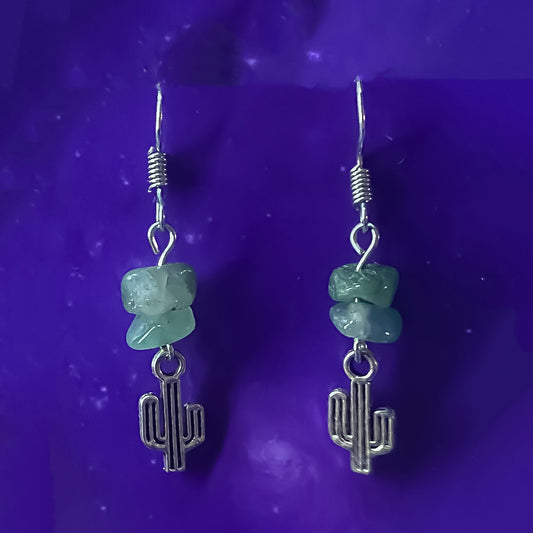 Green Aventurine Earrings with Cactus Charms
