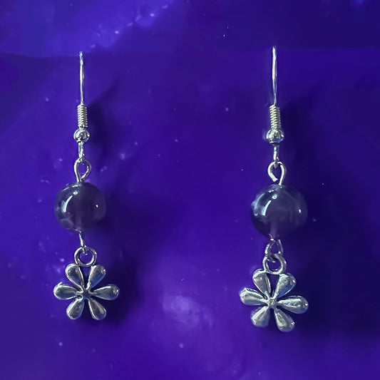 Amethyst Earrings with Flower Charms