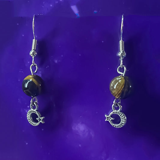 Tigers Eye Earrings with Celestial Charm