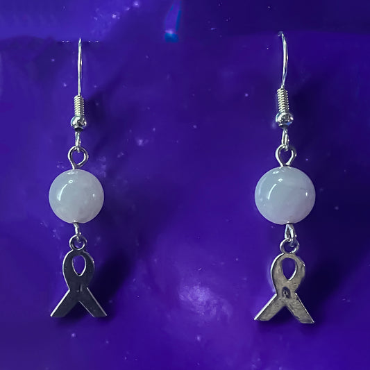 Rose Quartz Earrings with Ribbon Charm