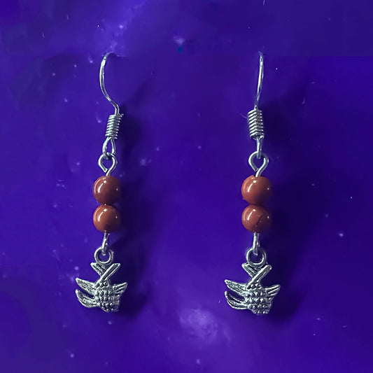 Red Jasper Earrings with Fish Charms