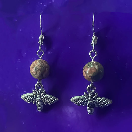 Unakite Earrings with Insect Charm