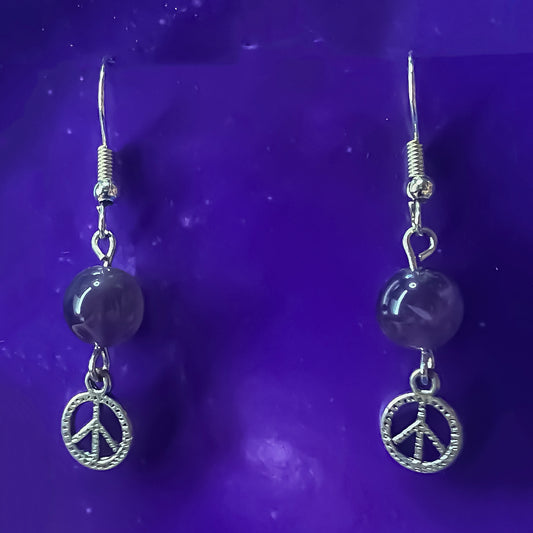 Amethyst Earrings with Peace Charms
