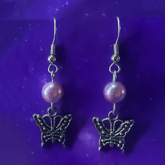 Purple Earrings with Butterfly Charm